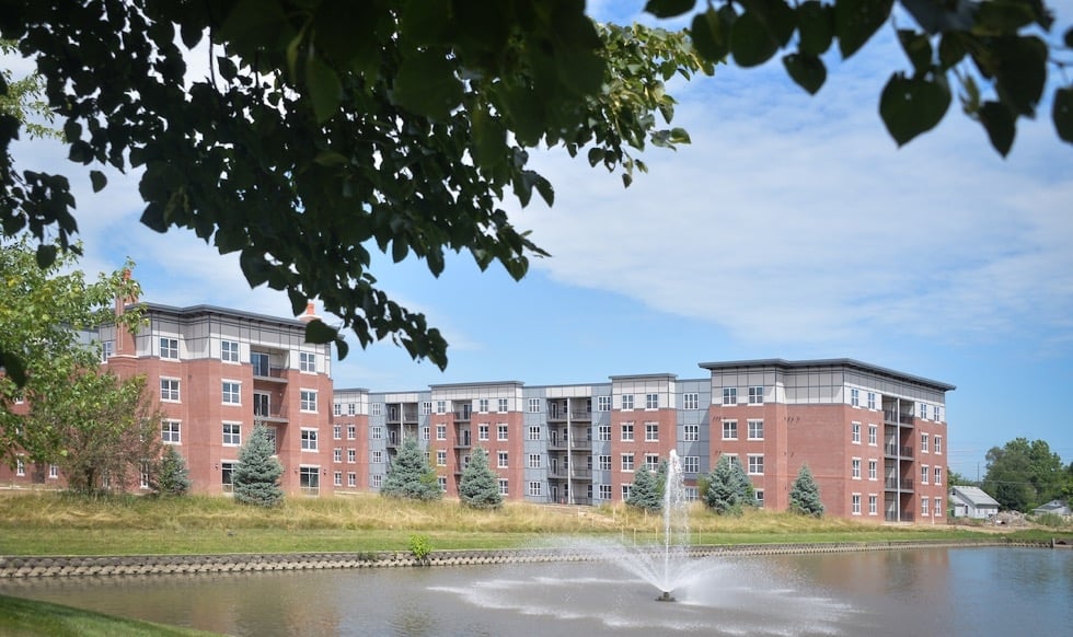 Update photos of Greyhound Village construction progress on July 20, 2016. No furniture staging until next week, although the fitness equipment was installed today. Courtyards still need lots of work. (Photo: D. Todd Moore, University of Indianapolis)