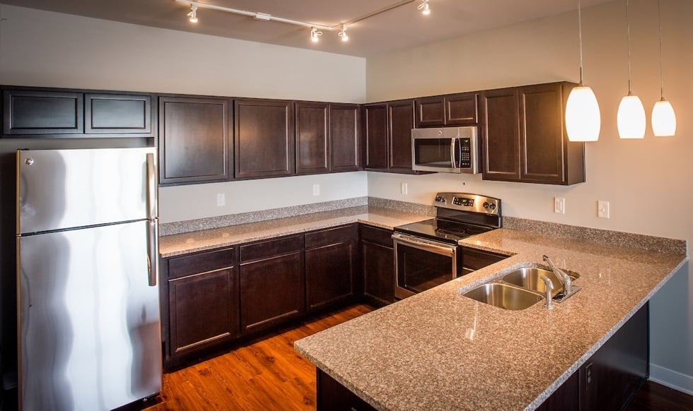 Update photos of Greyhound Village construction progress on July 20, 2016. No furniture staging until next week, although the fitness equipment was installed today. Courtyards still need lots of work. (Photo: D. Todd Moore, University of Indianapolis)
